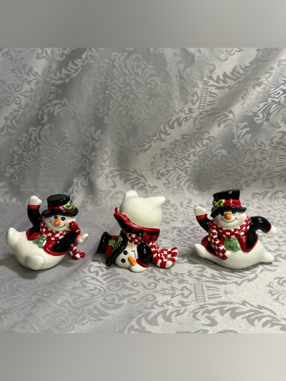 Fitz and Floyd Christmas Holiday Snowman Figures Set 3